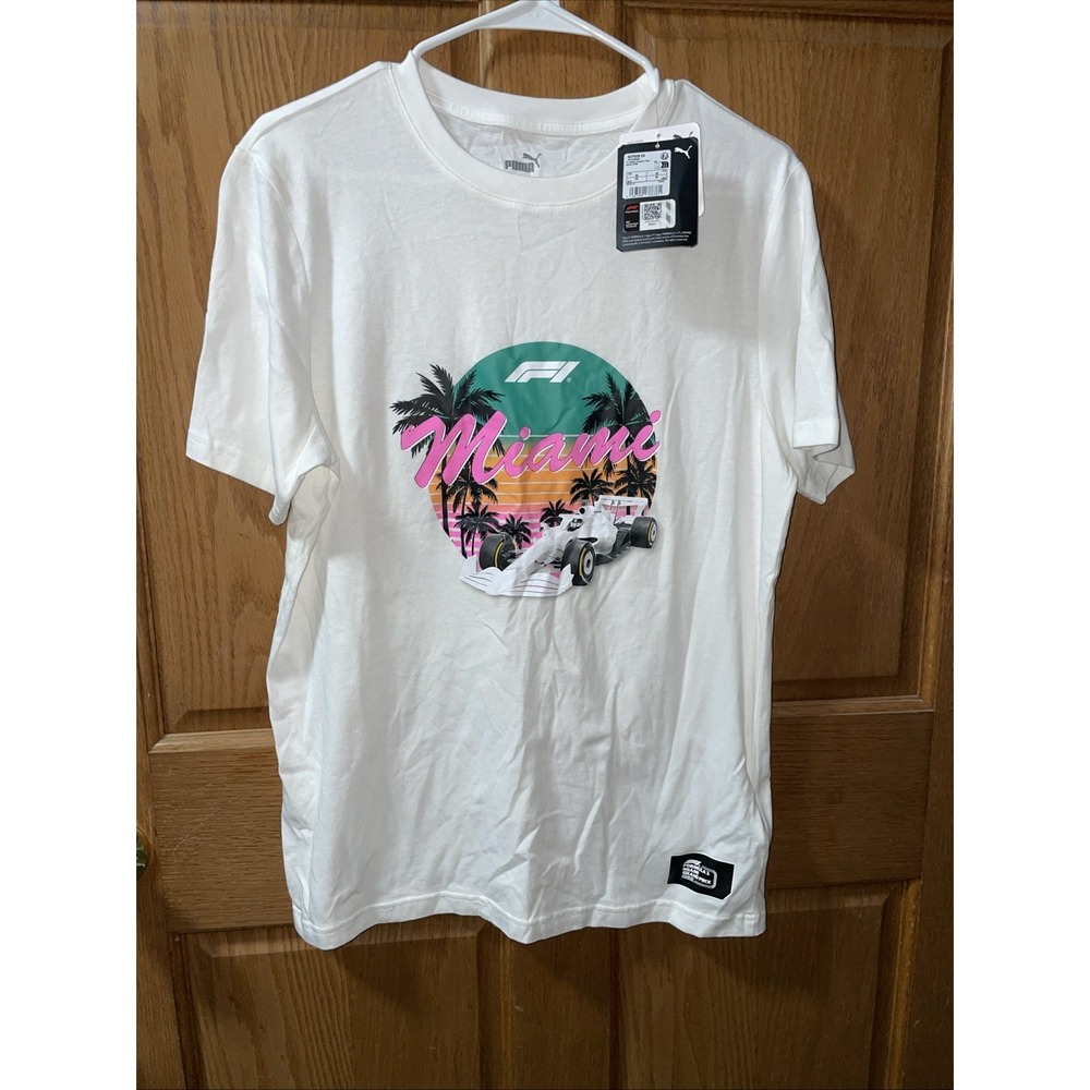PUMA F1 Miami Graphic Crew Neck Short Sleeve Mens Size Med Tee Casual Tops  New